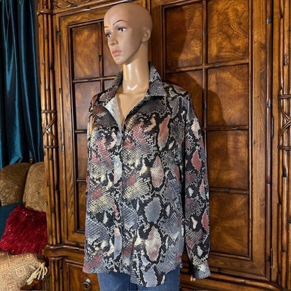 Tronjori Copper Snake Print Oversize Button Down Shirt - Picture 4 of 15